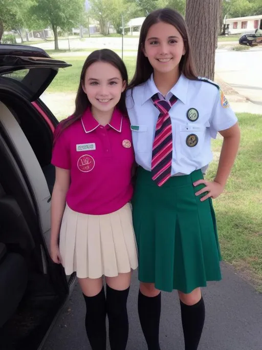 Transformed to teen girl scout in skirt uniform sell...