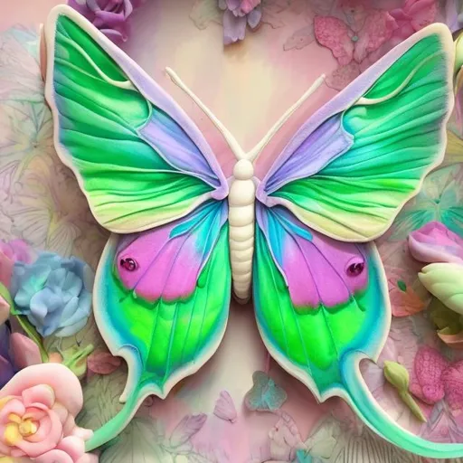 Prompt: Pastel Luna moth diorama in the style of Lisa frank