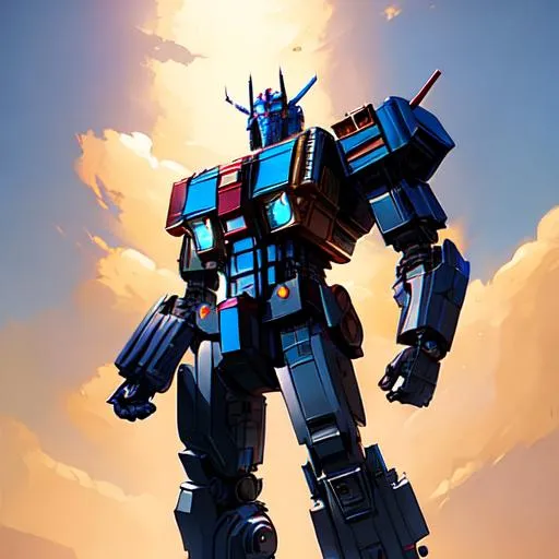 Prompt: Highly detailed full-body portrait of Optimus Prime, Stephen Bliss, unreal engine, fantasy art by Greg Rutkowski, Loish, Rhads, Makoto Shinkai and Lois van baarle, ilya kuvshinov, rossdraws, Tom Bagshaw, global illumination, radiant light, detailed and in