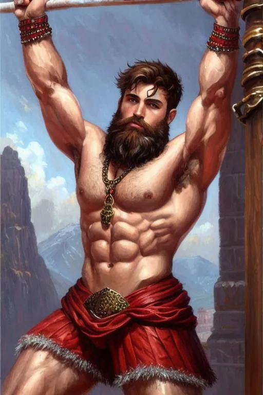 oil painting, male fantasy fighter character, gymnas... | OpenArt