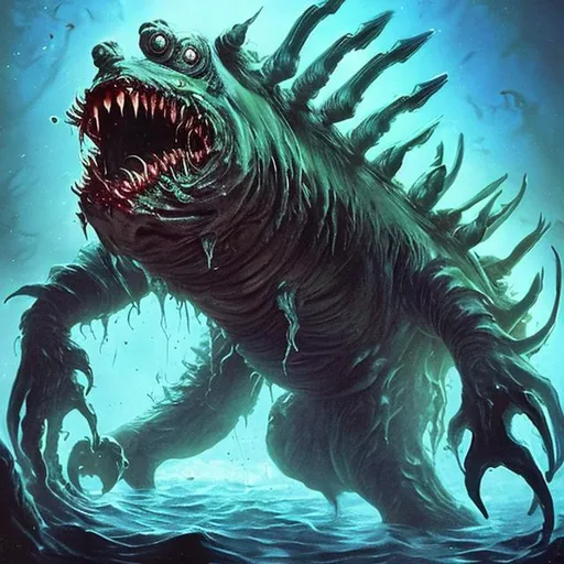 Prompt: Sea moster with claws horror