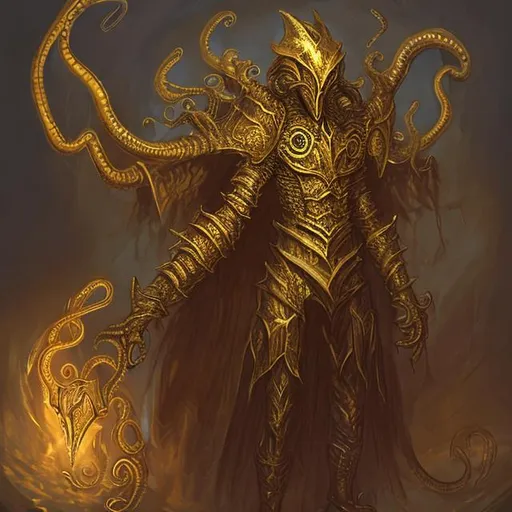 Prompt: lovecraftian byakhee in golden armor