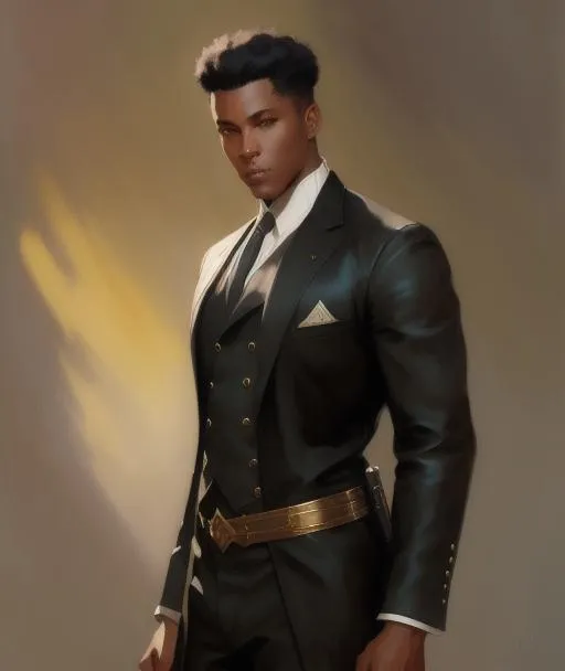 Prompt:   A GREEB BLACK MEN Fairy, Krenz Cushart + loish +gaston bussiere +craig mullins, j. c. leyendecker +Artgerm, oil painting texture oil painting effect. 