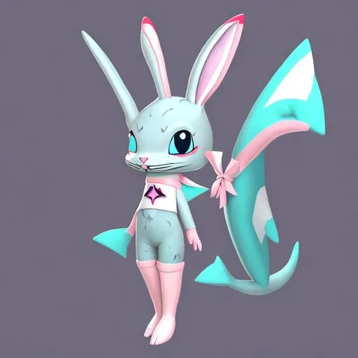 Prompt: Anthro bunny with shark tail and colours