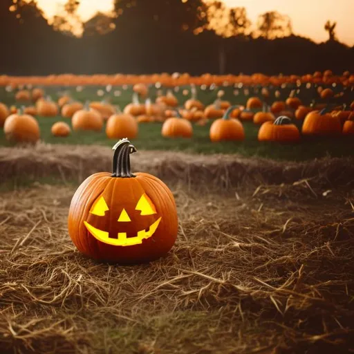 Prompt: A spooky pumpkin in a pumpkin patch 