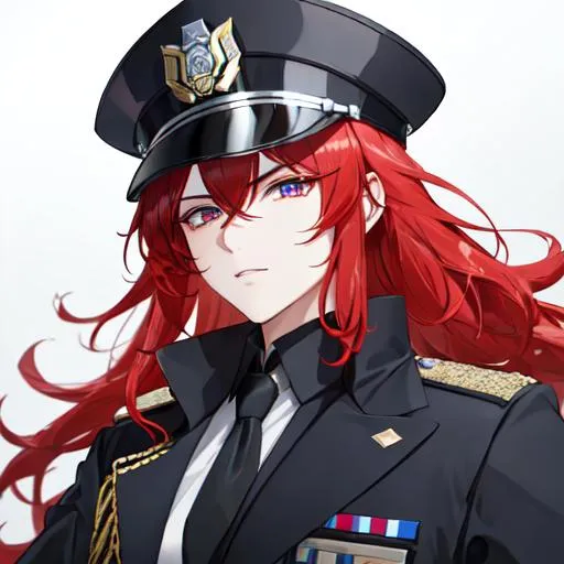 Prompt: Zerif 1male as a police officer (Red side-swept hair covering his right eye)UHD, 8K, Highly detailed, insane detail, best quality, high quality,