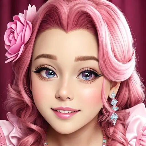 Prompt:  princess wearing pink, facial closeup