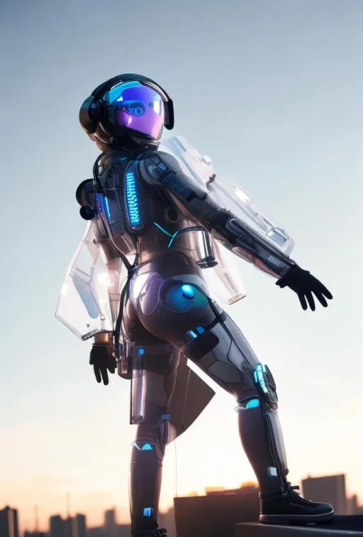 Prompt: an augmented pilot in a transparent suit, in a cyberpunk setting, visible skin, implants, high details, realistic , professionally colour graded, photorealism, 8k, grim dark lighting