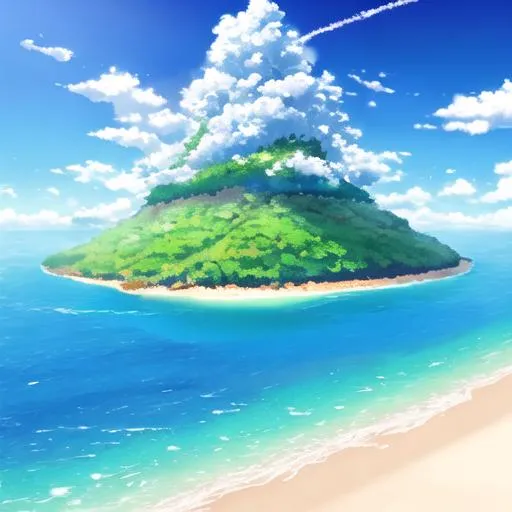 Prompt: an island in the sky covered in clouds, sunny day , anime, manga style