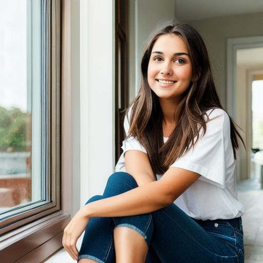 hot girl with brown hair and brown eyes sitting near