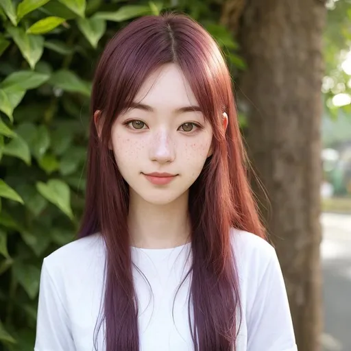 Prompt: Rize Kamashiro slim 23 years old shy, serious and cheerful happy woman, lots of freckles, pale skin, norwegian, small upturned nose, light eyes, long purple thin and dry hair, detailed hair, intricate hair, thin lips, pretty face, pure, shirt of the Botafogo team with focus, sun from behind, sun in the hair, 18 years old, thin, emotions

Ultra High Definition, Realistic Image, Detailed, Intricate, 4K, 8K, Wallpaper, Award-winning
