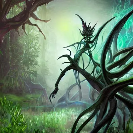 Prompt: awe-inspiring digital art painting of an Eldrazi from MTG, covered in plants, 4k, matte