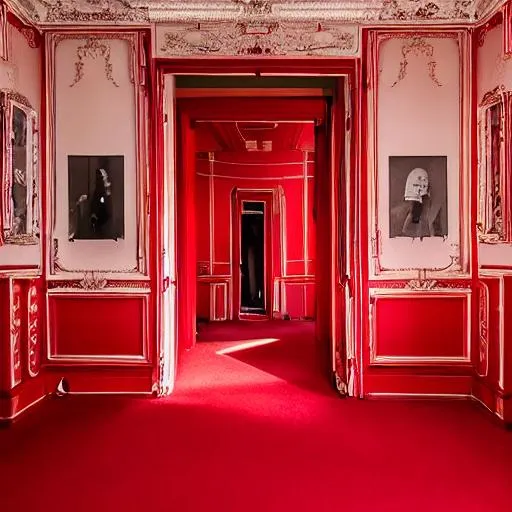 Black bedroom, red as secondary color, dark, medieva