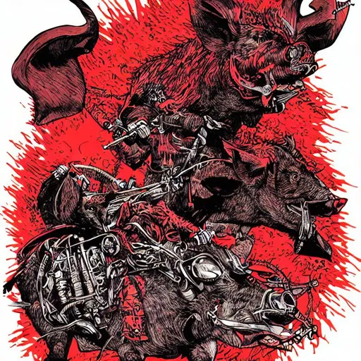 Prompt: Wild hog from Hell with red glow, illustration