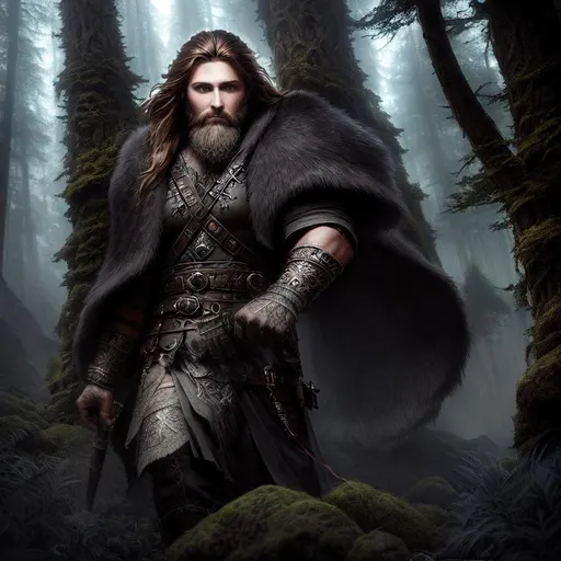 Prompt: Epic, Heroic, fantasy, ominous, cinematic lighting, 3D, HD, [{Rugged Handsome!}bearded Male, Beautiful big eyes], expansive ancient magical forest background, hyper realistic, uber detailed, 64k, high quality, sharp focus, intricate details, highly detailed --s98500
