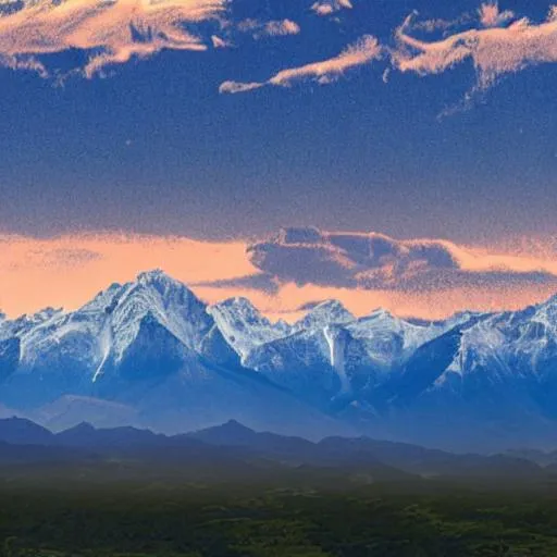 Prompt: long shot of a mountain range, highly detailed, wide-angled, cool colors.