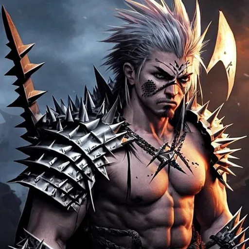 Prompt: Badass warrior with spiky shoulders