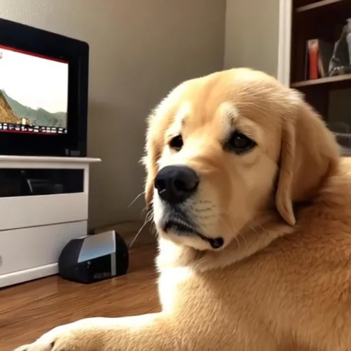 Prompt: A golden retreiver watching youtube