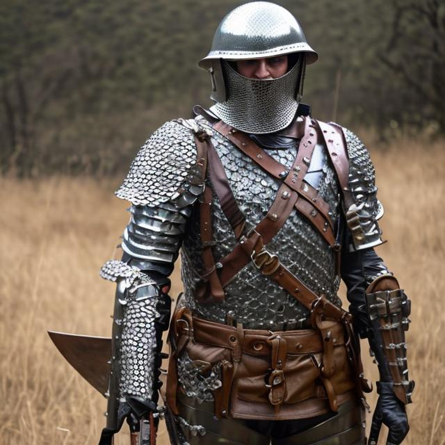 A Soldier in armor that mixes WW1 helmets, Chainmail...