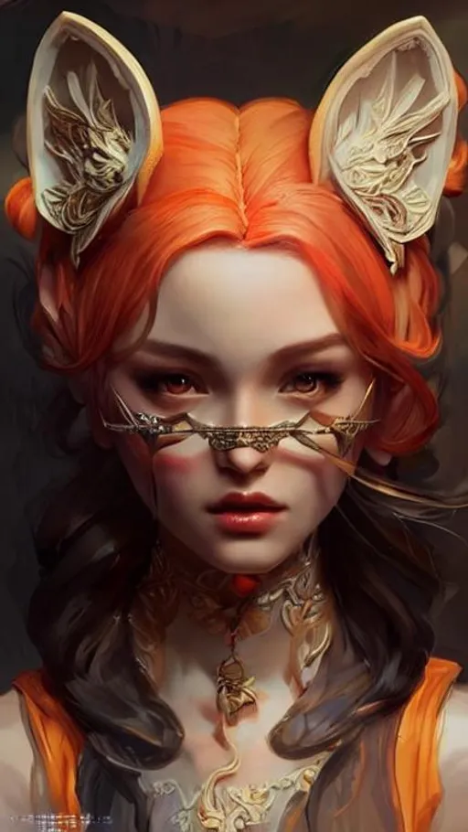 Prompt: lady fox. intricate details. art by artgerm,  Charlie bowater, huang guangjian,  pino Daeni. beautifully lit, best quality. art by water wash painting, color smoke brushes, steading, 