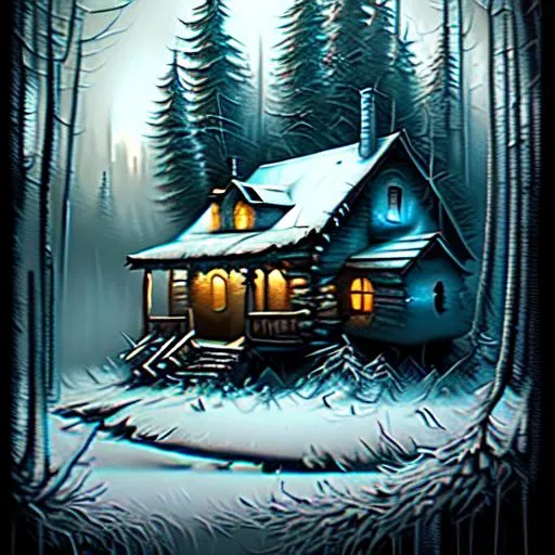 Prompt: "Cabin in the woods, horror, Gustave Doré Greg Rutkowski"