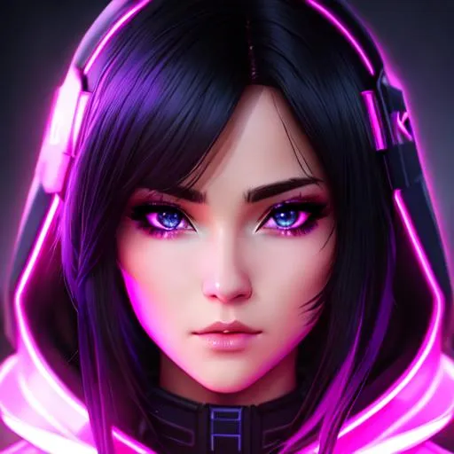 Prompt: Quality, 8k, detailed, cyberpunk, anime, hood, beautiful, face, neon backlight, woman