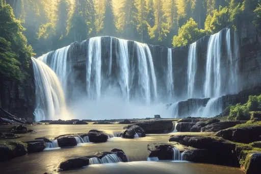 Prompt: The great waterfalls, oil on canvas, hyperrealistic, extra detailed. Diffused lighting 
