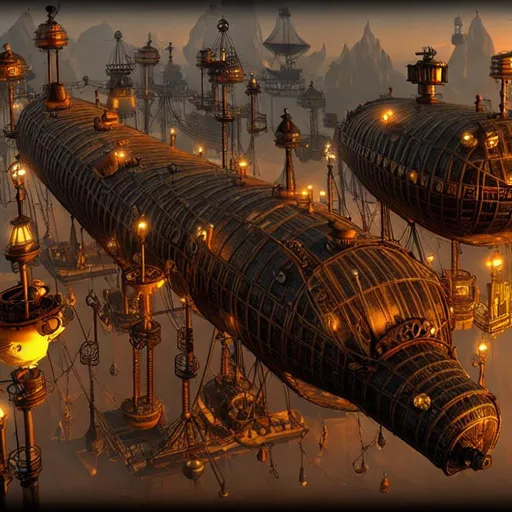 Prompt: steampunk airship village
 4k HDDR