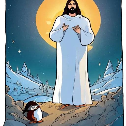 Prompt: penguin jesus