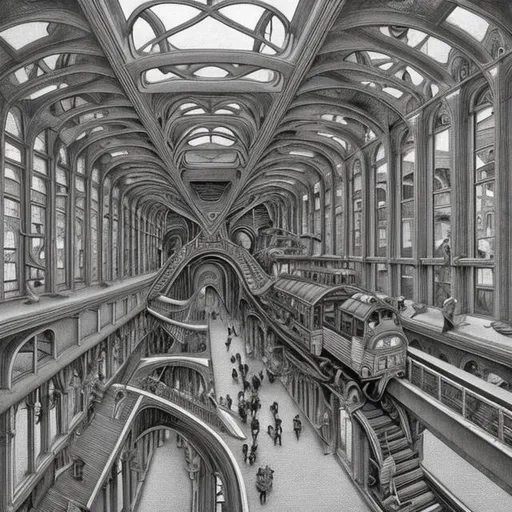 Prompt: Escher crazy train