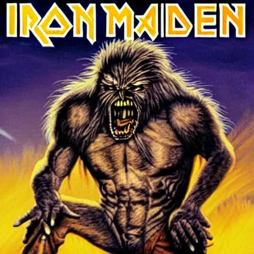 Prompt: iron maiden werewolf album cover
