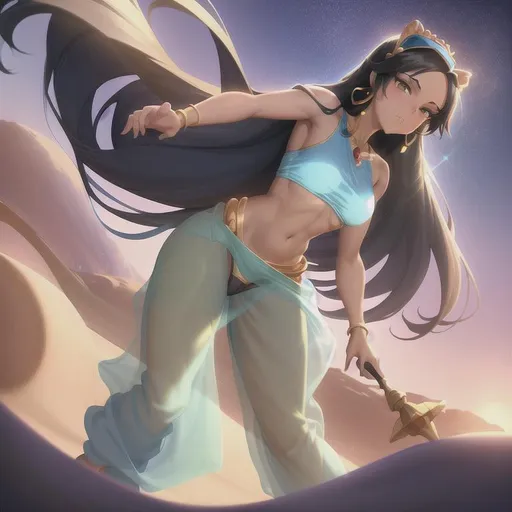 A digital artwork, Princess Jasmine, feminine physiq