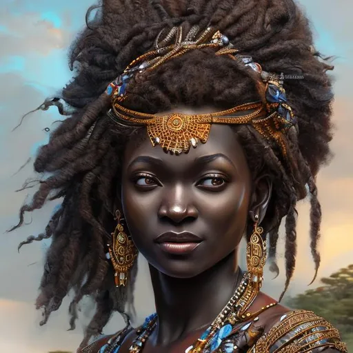 Prompt: Beautiful african queen detailed face full body hyper realistic extremely detailed dark cinematic UHD