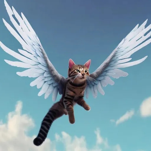 Prompt: A cat with wings, flying
