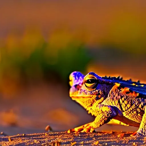 Prompt: horned toad, southern Arizona desert, sunset