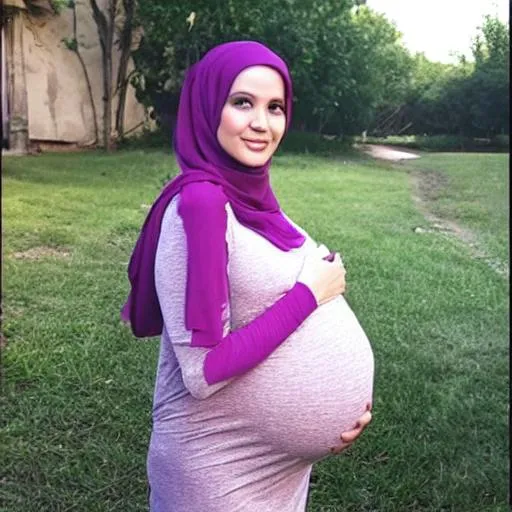 Prompt: Pregnant mom hijab 9 months 