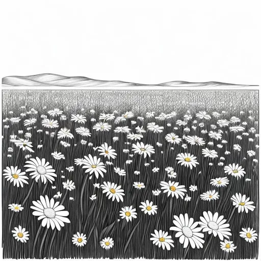 Prompt: a sketch of a field of flowers black and white