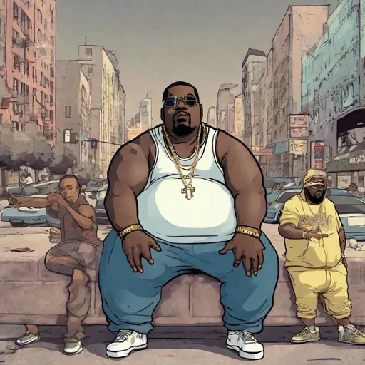 Prompt: fat jeowa witness guy next to a citofono in cartoon style remix trigger kendrick lamar snoop dog style niggerone 
