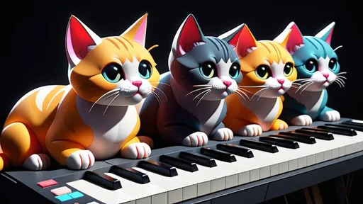 Prompt: dark computer wallpaper of Cats playing modular synths