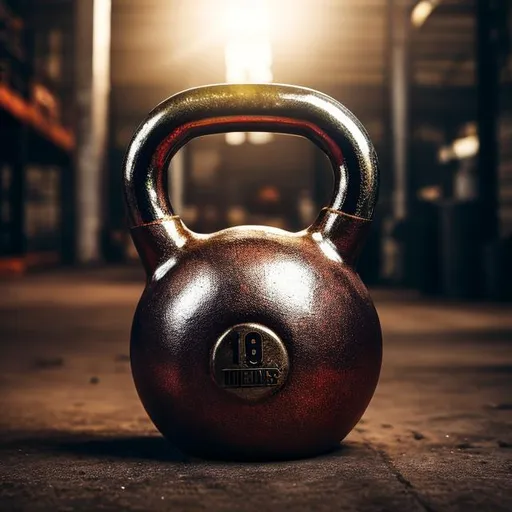 Prompt:  A photo of a kettlebell in an industrial warehouse, metal sparks in the air, dingy lightings, steampunk, ultra realistic 