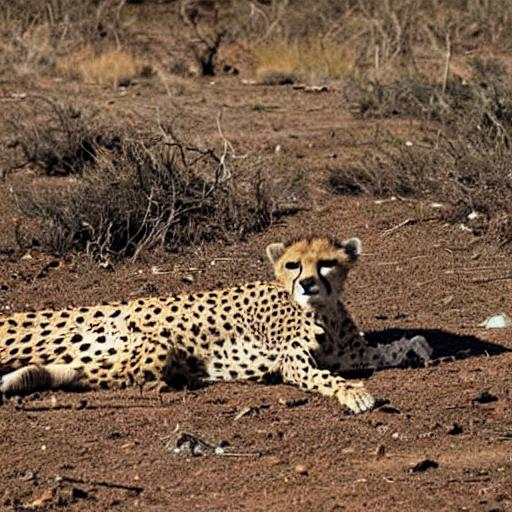 An Iranian dead cheetah in a drought and dead jungle | OpenArt