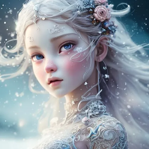 Prompt: Dream, snow girl in a bottle, hyper-realistic look,  trending on artstation, sharp focus, studio photo, intricate details, highly detailed, masterpiece 