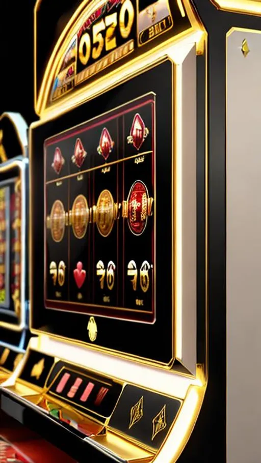 Prompt: Expensive slot machine with gold and pearl white details. 4K, UHD concept photography, futuristic gambling machine, 