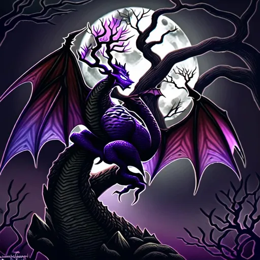 Fantasy Canvas Dark Angry Black Purple Dragon - buy at Dragon Store