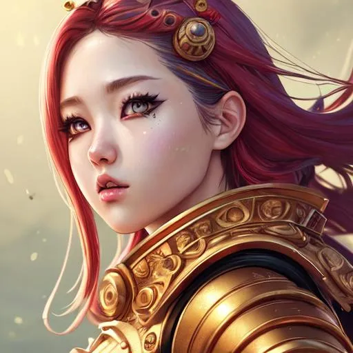 Prompt: ultra realistic illustration, golden ratio, 100 mm lens, cinematic shot, perfect angle, Warhammer 40000 young woman, (detailed face, detailed eyes, detailed nose, detailed mouth and lip), kpop princess, expressive, ultra detailed battlefield background, The vibrant colors create a hype realistic color splash art, Unreal minimalism with octane render creates depth of field with bokeh. Style: using a combination of traditional techniques and 3D modeling, (Ultra detailed, finest detail, intricate), (Epic composition, epic proportion, epic fantasy), cinematic lighting, volumetric lighting, studio lighting, neon light, global illumination, (depth of field:0.4, blur, bloom:0.2), reflection, hard shadow, contrast, vibrant color, RAW photo, photography, HD, UHD, masterpiece, professional work.