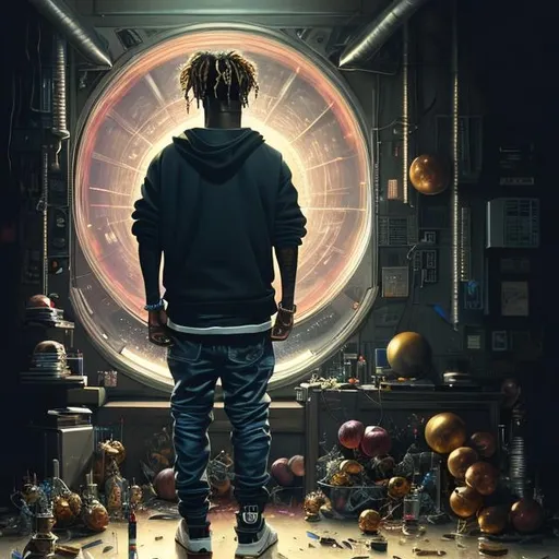 Prompt: Full body Portrait of (juice wrld), (music}, perfect composition, hyperrealistic, super detailed, 8k, high quality, trending art, trending on artstation, sharp focus, studio photo, intricate details, highly detailed, by greg rutkowski