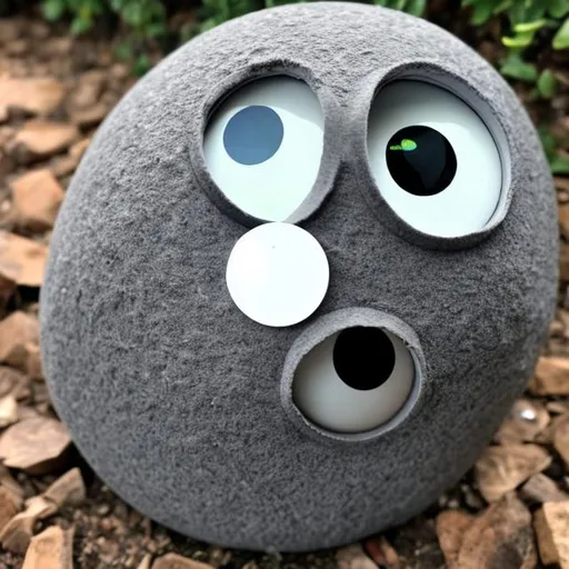 Prompt: "A medium-sized, grey rock with two plastic googly eyes attached to it"