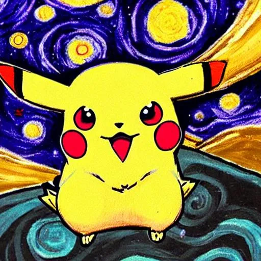 Prompt: Pikachu in a starry night