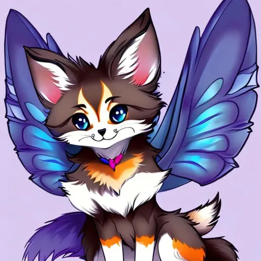 Prompt: Fox cat hybrid, with butterfly wings cute, chibi, anime, detailed, well made, smooth, full body