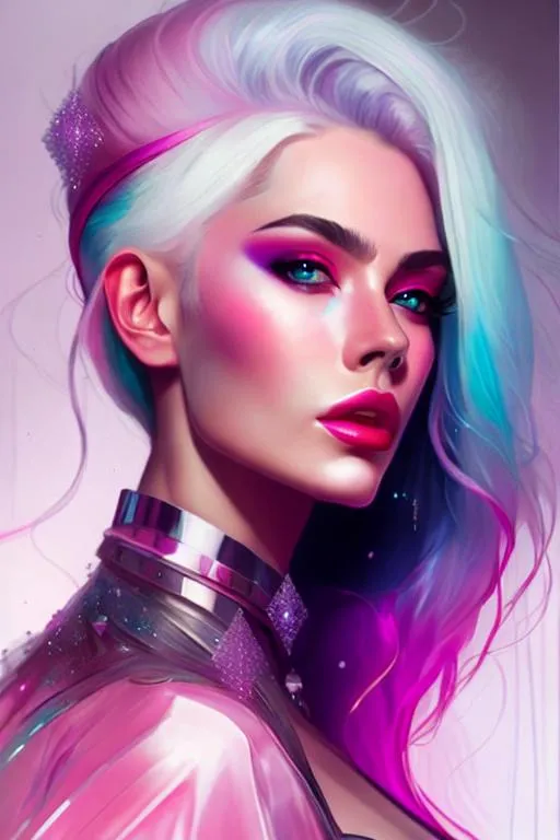 Prompt: neo punk goddess, pink and blue hair, digital painting, fine details, surreal, soft dynamic lighting,